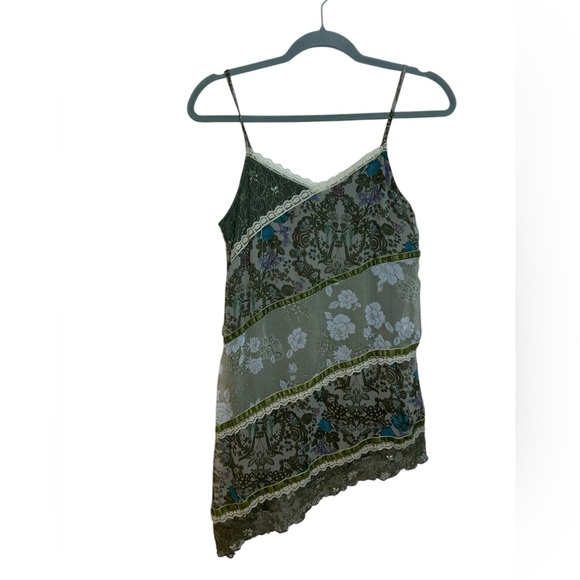 Limited Too Green Asymmetrical Patchwork Velour Y2K Camisole Top - Picture 1 of 4